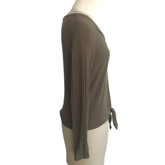 Dynamite Ribbed Tie Front Long Sleeve Top - Picture 2 of 4